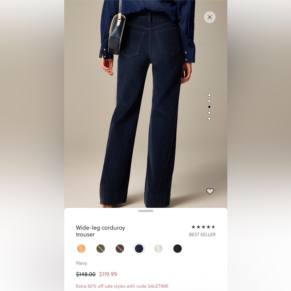 Jcrew Navy Wide Leg Corduroy Trouser